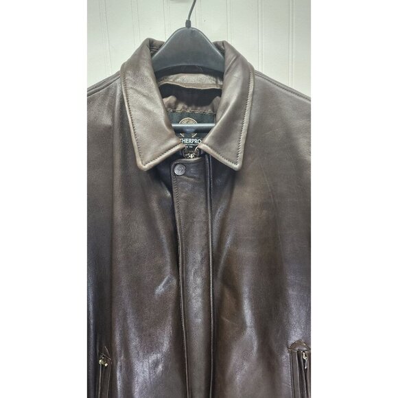 Genuine Leather Brown Jacket By Weatherproof With Zip Pockets & Button Cuffs - Picture 2 of 13